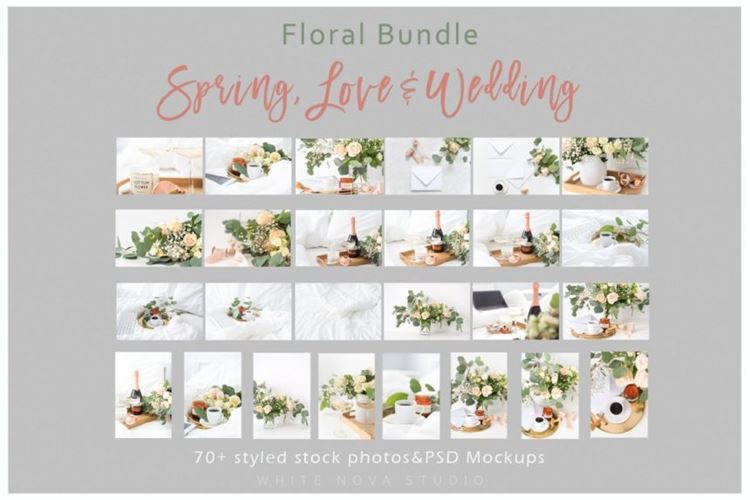 春天主题婚礼花卉背景贴图样机 Floral Bundle: Spring Love  Wedding