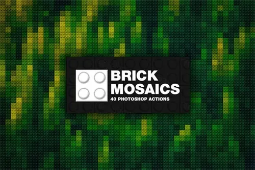 方格块面效果的PS动作 40 Brick Mosaics Action