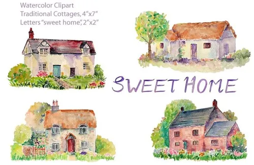 Watercolor Traditional Cottages