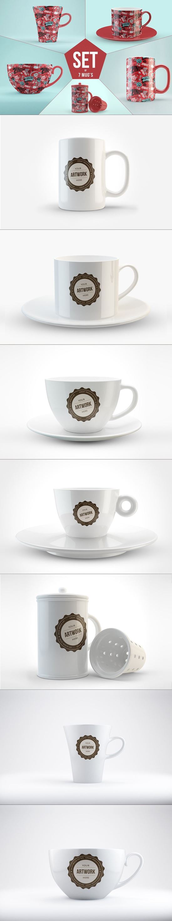 一套高端的茶杯马克杯瓷器花纹设计展示模型  scrm-50-Mug-Mock-Ups-Set