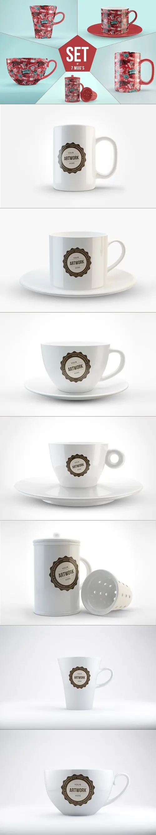 一套高端的茶杯马克杯瓷器花纹设计展示模型  scrm-50-Mug-Mock-Ups-Set