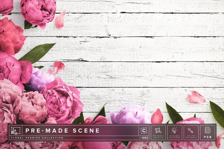 牡丹花场景样机模板 Floral Peonies Mockup Scene