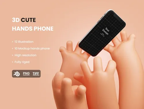 三维渲染胖乎乎的可爱卡通手持iPhone手机UI提案样机PS