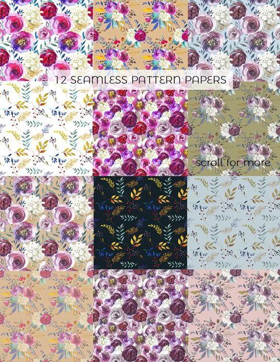 浪漫手绘水彩花卉花束花圈装饰素材 Indigo Pink T