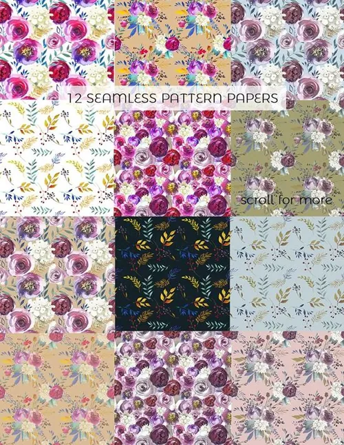 浪漫手绘水彩花卉花束花圈装饰素材 Indigo Pink T