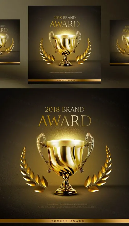 年度品牌奖牌评选颁奖黄金奖杯黑金PSD海报素材