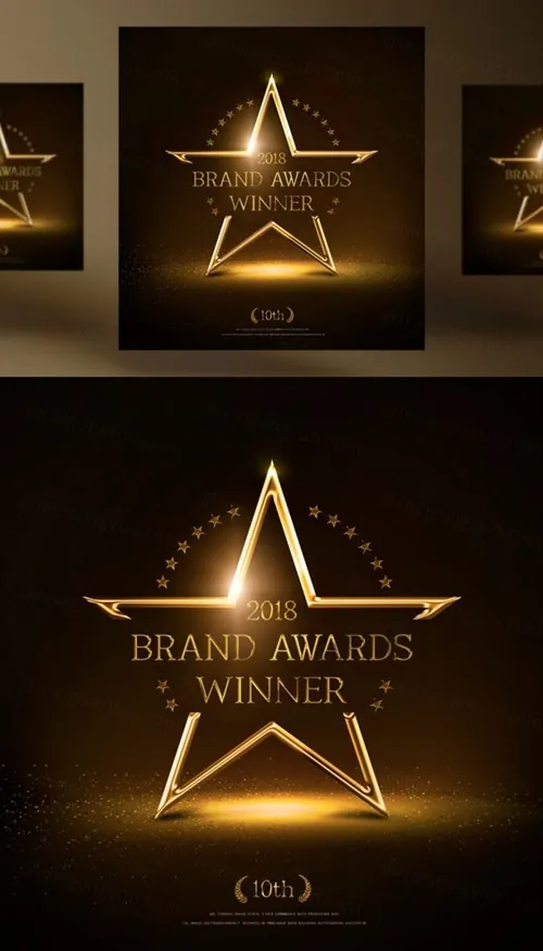年度品牌奖牌评选颁奖五角星奖杯黑金PSD海报素材