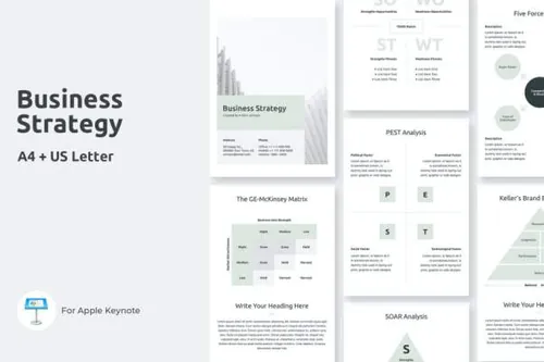 A4尺寸打印的高品质简约多用途keynnote幻灯片演示模板