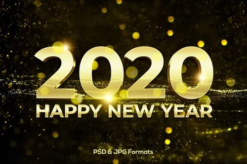震撼的3D立体土豪金色2020年新年元旦banner海报主标题设计模板