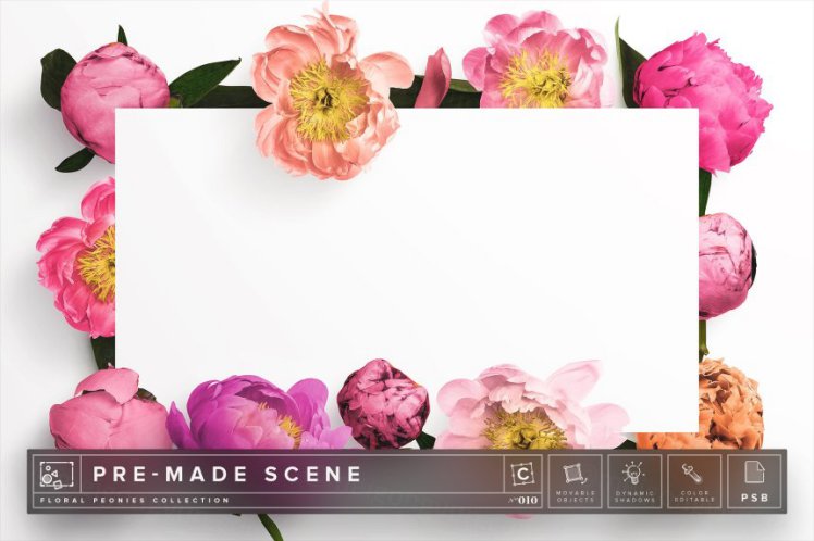 牡丹花陪衬画框样机模板 Floral Peonies Mockup Scene