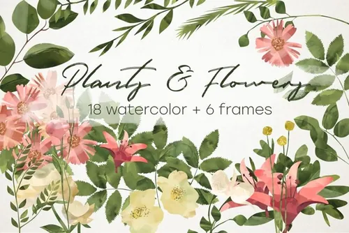 18组水彩手绘玫瑰花花卉花环素材剪贴画素材 Plants
