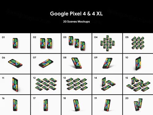 谷歌手机多角度样机贴图展示PSD模板 Google Pixel 4 - 20 Mockups