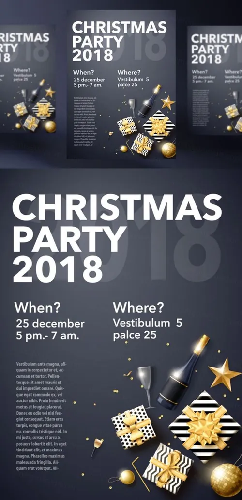 年黑金圣诞节新年快乐矢量插图海报素材 Christmas Party