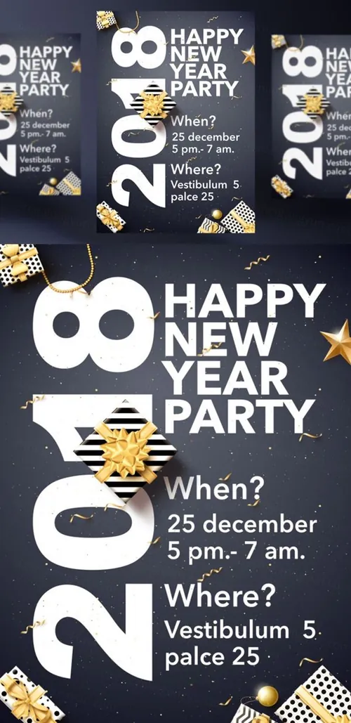 年黑金圣诞节新年快乐矢量插图海报素材 Happy New Year Party