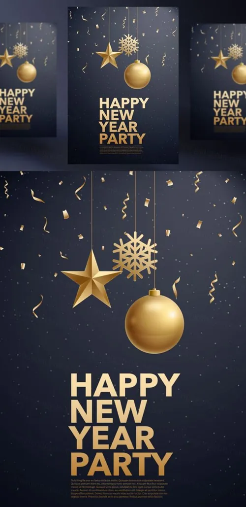 年黑金圣诞节新年快乐矢量插图海报素材 Happy New Year Party