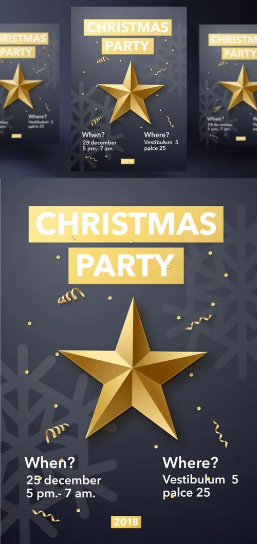 年黑金圣诞节新年快乐矢量插图海报素材 Christmas Party