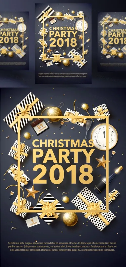 年黑金圣诞节新年快乐矢量插图海报素材 Christmas Party