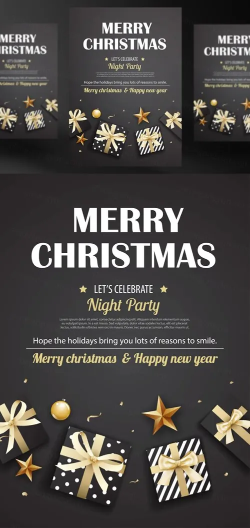 年黑金圣诞节新年快乐矢量插图海报素材 Merry Christmas