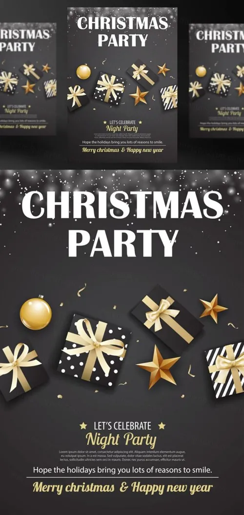 年黑金圣诞节新年快乐矢量插图海报素材 Christmas Party