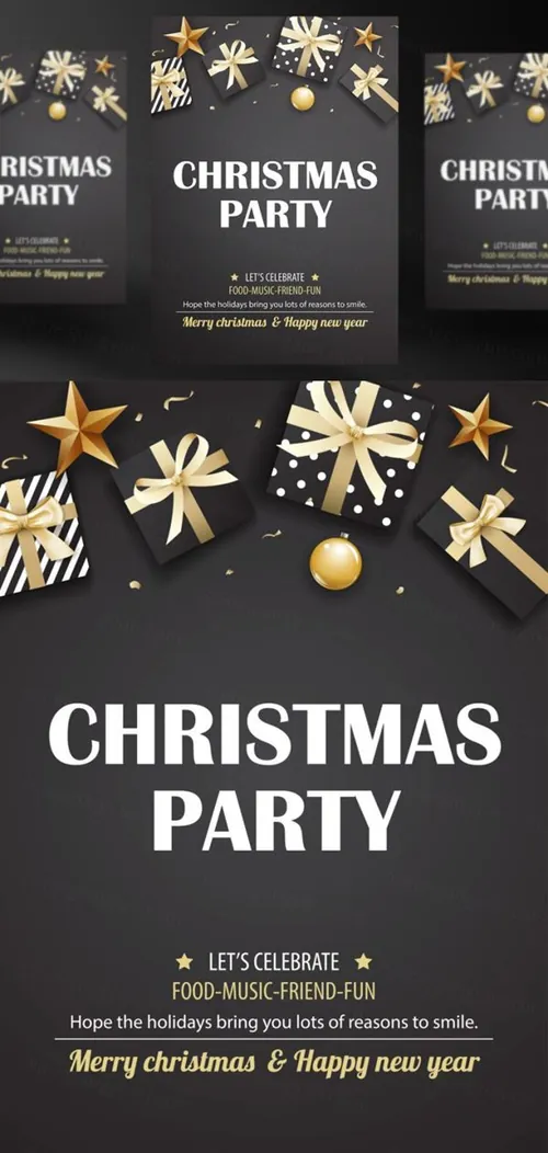 年黑金圣诞节新年快乐矢量插图海报素材 Christmas Party