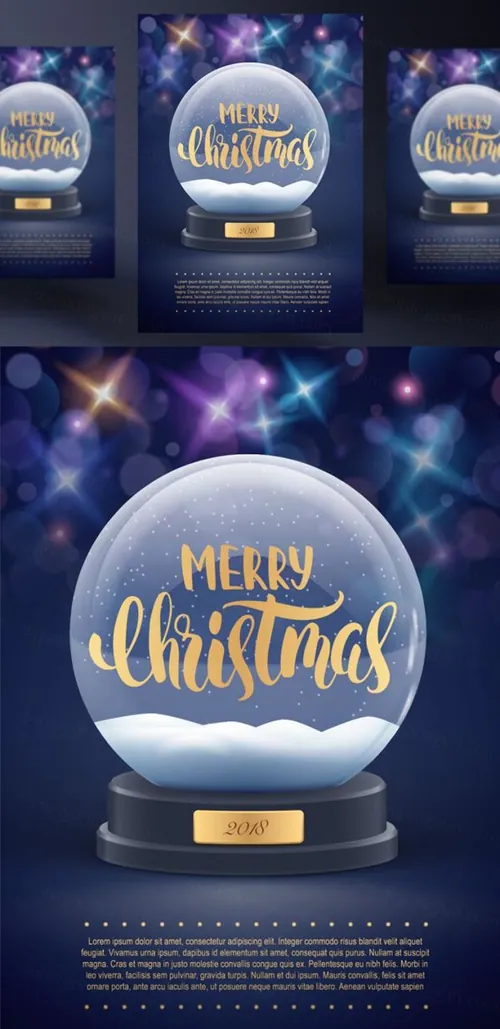 年黑金圣诞节新年快乐矢量插图海报素材 Merry Christmas