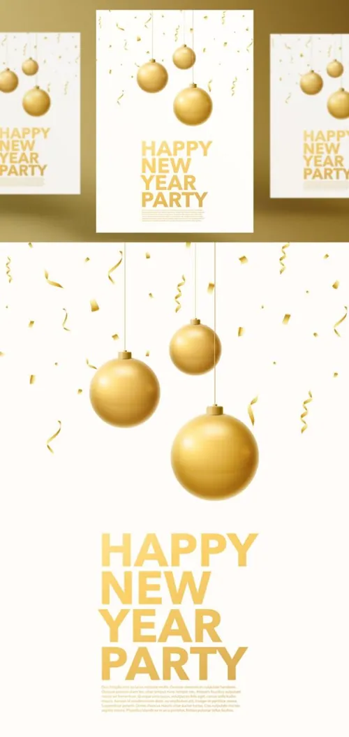 年金色圣诞节新年快乐矢量插图海报素材 Happy New Year Party