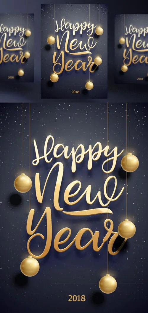 年黑金圣诞节新年快乐矢量插图海报素材 Happy New Year Party