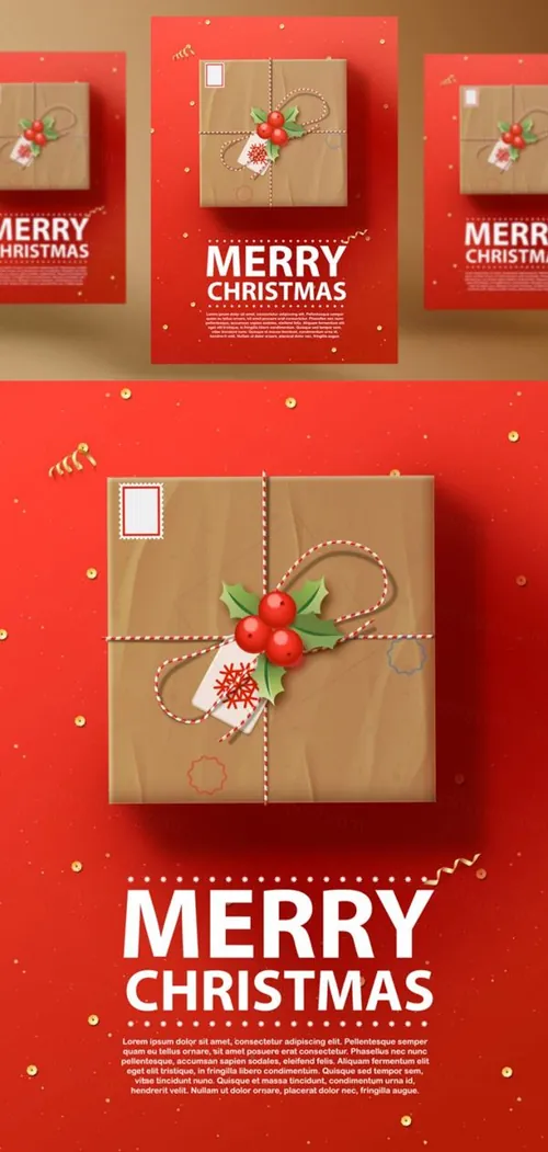 年黑金圣诞节礼物新年快乐矢量插图海报素材 Merry Christmas