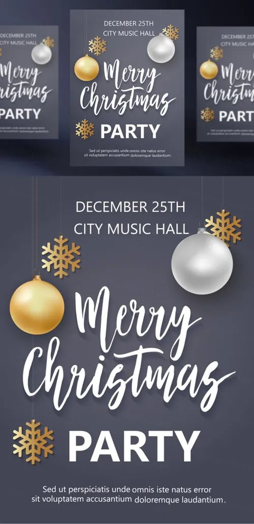 年黑金圣诞节新年快乐矢量插图海报素材 Merry Christmas Party