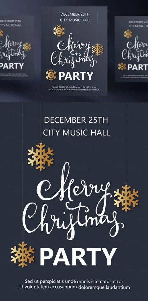 年黑金圣诞节新年快乐矢量插图海报素材 Merry Christmas Party