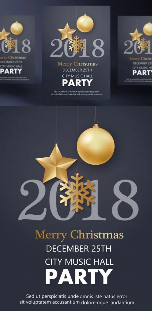 年黑金圣诞节新年快乐矢量插图海报素材 Merry Christmas Party