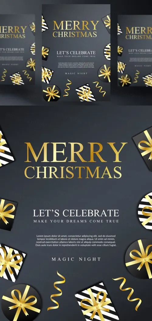 年黑金圣诞节新年快乐矢量插图海报素材 Merry Christmas Party