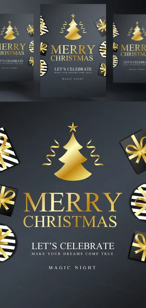 年黑金圣诞节新年快乐矢量插图海报素材 Merry Christmas Party