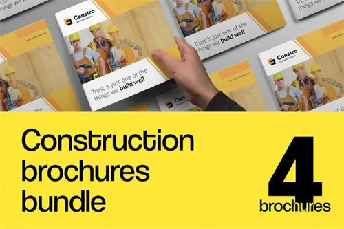 A4规格建筑工地页面手册设计模板 Construction Brochures Bundle