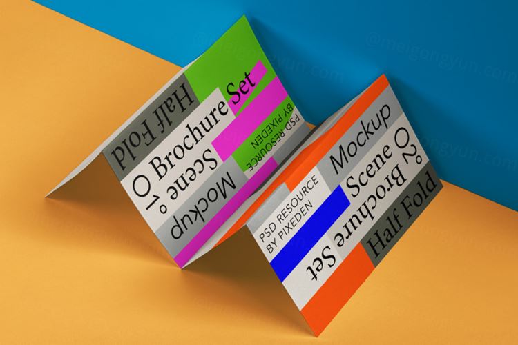 高质量折页宣传单设计贴图展示样机模板 Half Fold P