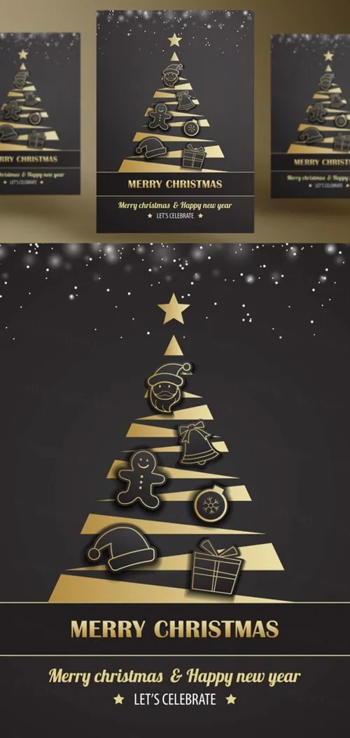 年黑金圣诞节新年快乐矢量插图海报素材 Merry Christmas Party