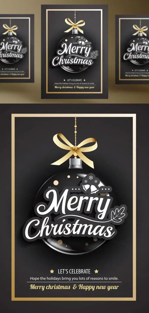 年黑金圣诞节新年快乐矢量插图海报素材 Merry Christmas Party