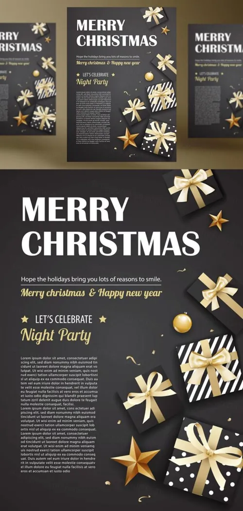 年黑金圣诞节新年快乐矢量插图海报素材 Merry Christmas Party