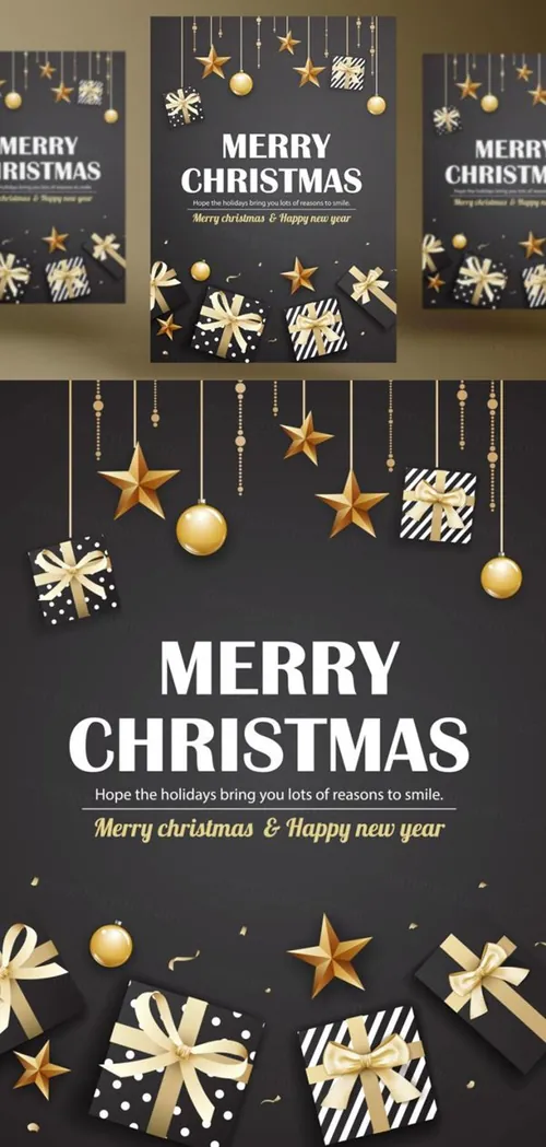 年黑金圣诞节新年快乐矢量插图海报素材 Merry Christmas Party