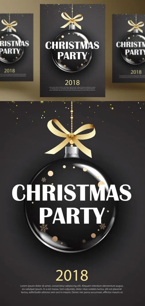年黑金圣诞节新年快乐矢量插图海报素材 Merry Christmas Party