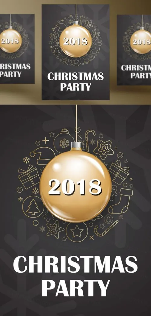 年黑金圣诞节新年快乐矢量插图海报素材 Merry Christmas Party