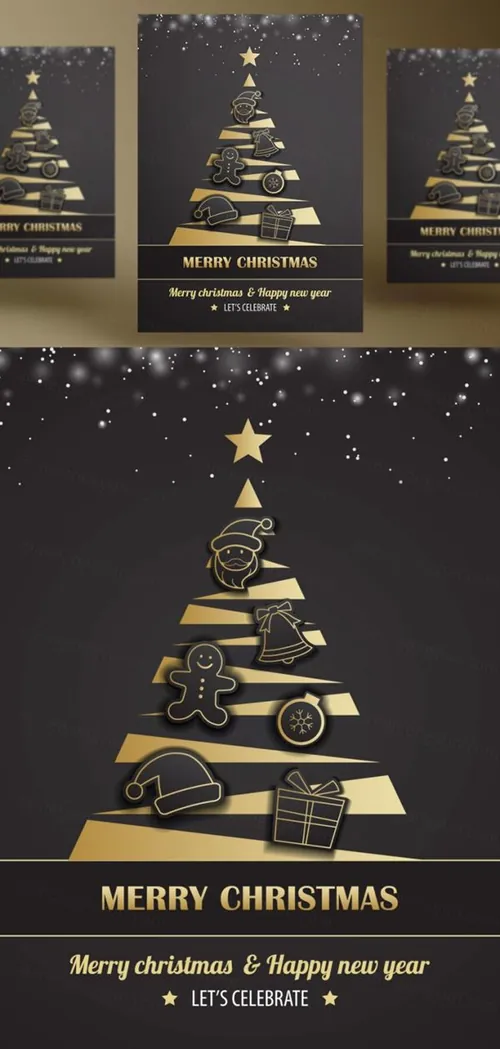 年黑金圣诞节新年快乐矢量插图海报素材 Merry Christmas Party