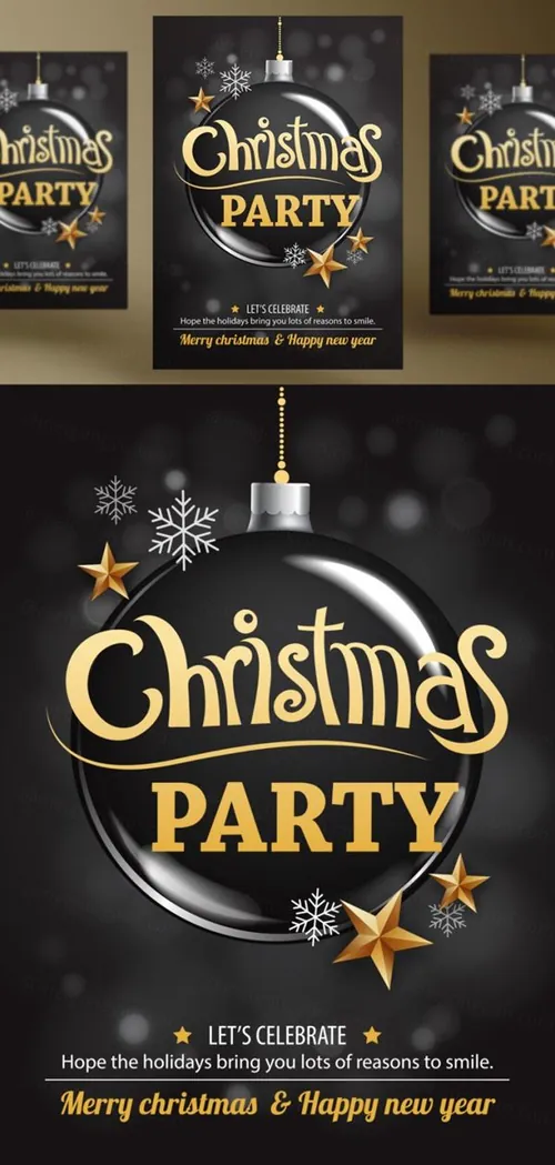 年黑金圣诞节新年快乐矢量插图海报素材 Merry Christmas Party