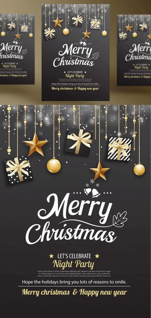 年黑金圣诞节新年快乐矢量插图海报素材 Merry Christmas Party