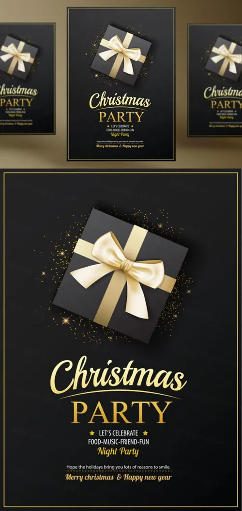 年黑金圣诞节新年快乐矢量插图海报素材 Merry Christmas Party