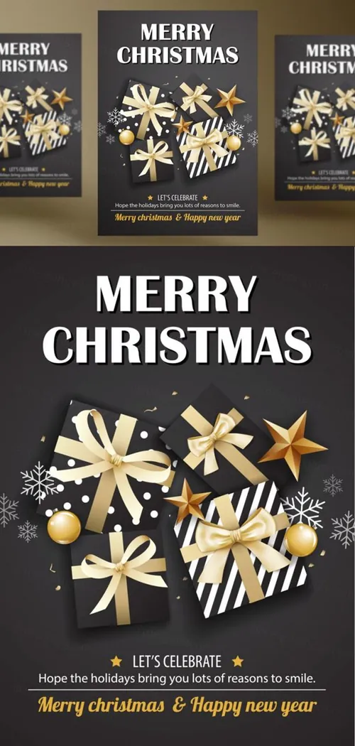 年黑金圣诞节新年快乐矢量插图海报素材 Merry Christmas