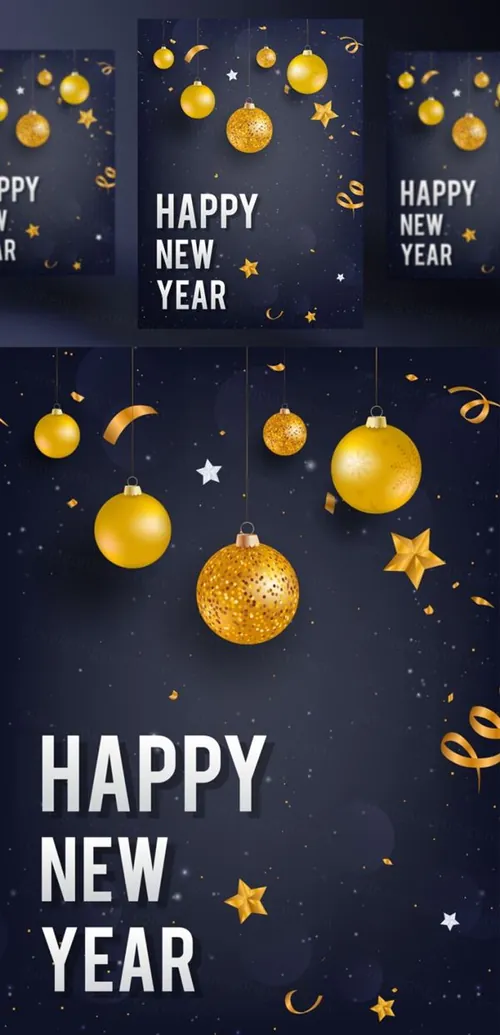 年黑金圣诞节新年快乐矢量插图海报素材 Happy New Year Party