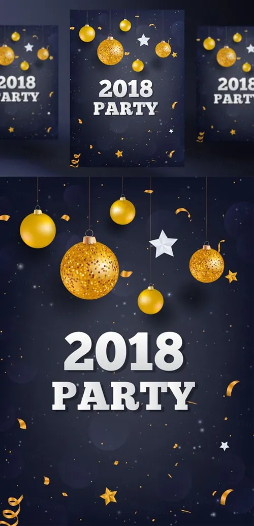 年黑金圣诞节新年快乐矢量插图海报素材 Happy New Year Party