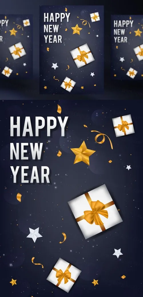 年黑金圣诞节新年快乐矢量插图海报素材 Happy New Year Party