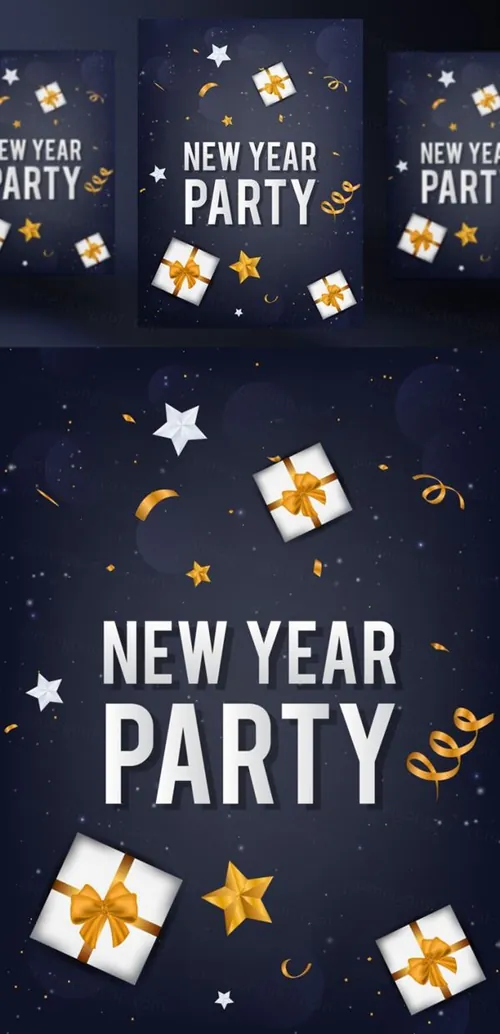 年黑金圣诞节新年快乐矢量插图海报素材 Happy New Year Party